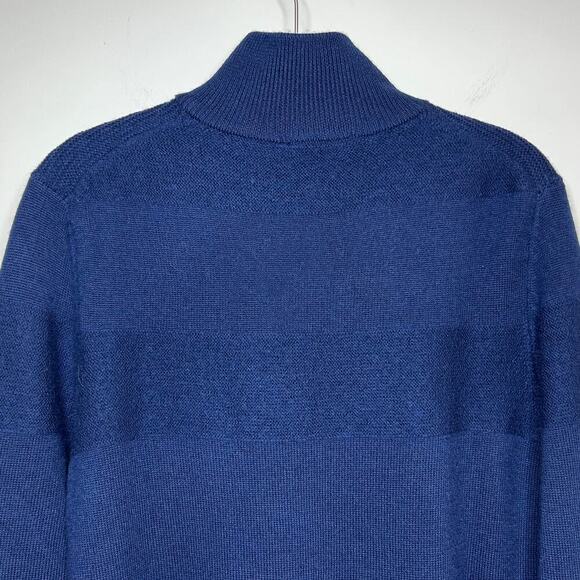 NWT Jeremy Argyle Blue 1/4 Zip Textured Stripe 100% Merino Wool Sweater Sz. S - Picture 7 of 8